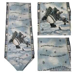 Winter Table Runner Blue MOHAWK HOME 12”x71” Skating Snowman & Bear Snow Lover